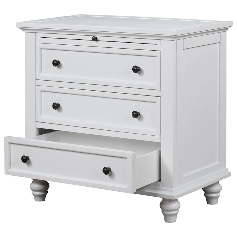Meuble de rangement en bois à 3 tiroirs, table d'appoint avec tablette coulissante