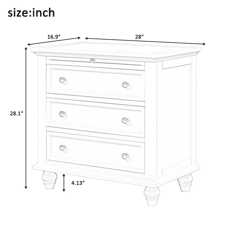 Meuble de rangement en bois à 3 tiroirs, table d'appoint avec tablette coulissante