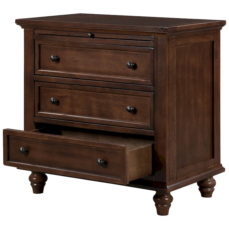 Meuble de rangement en bois à 3 tiroirs, table d'appoint avec tablette coulissante