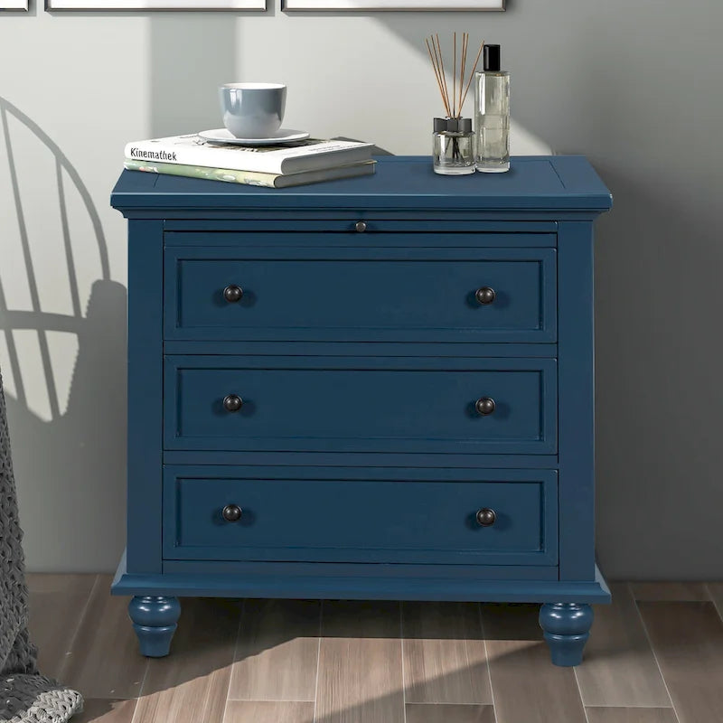 Meuble de rangement en bois à 3 tiroirs, table d'appoint avec tablette coulissante