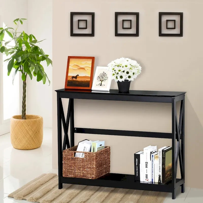 Console de table à 2 niveaux en forme de X pour entrée