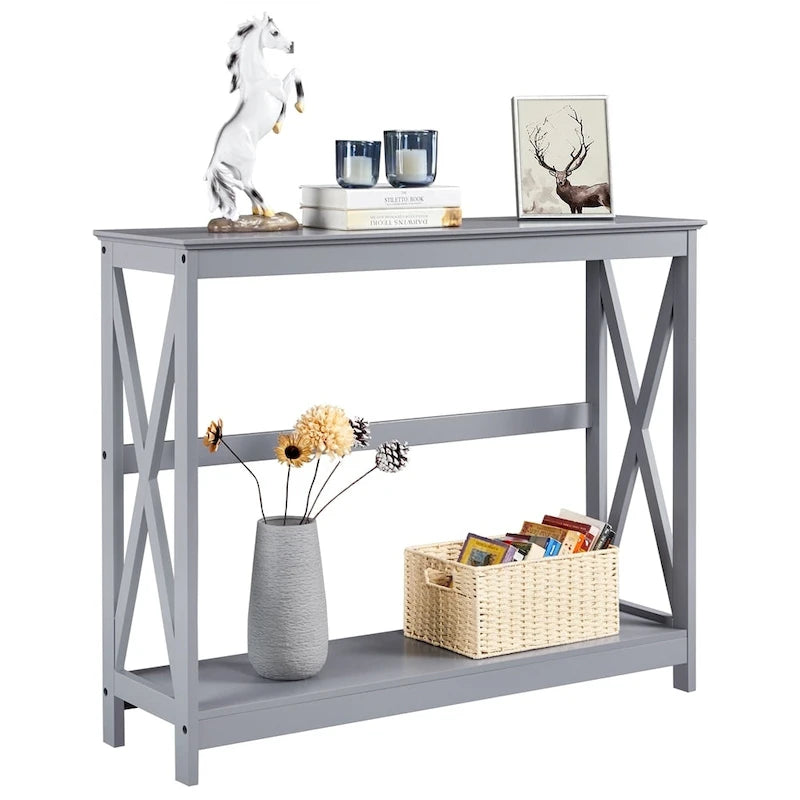 Console de table à 2 niveaux en forme de X pour entrée