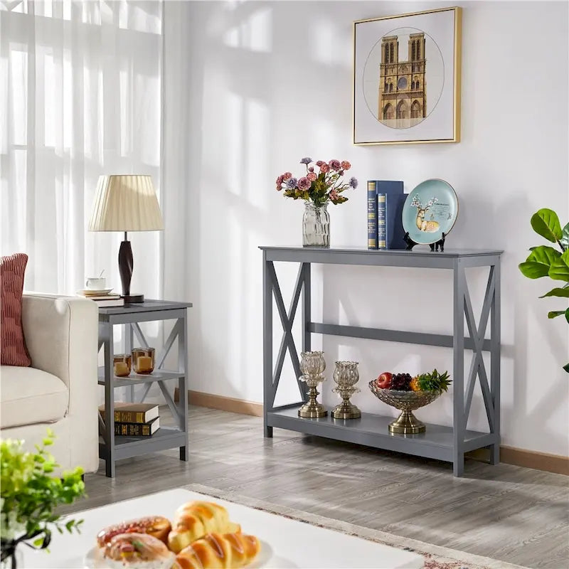 Console de table à 2 niveaux en forme de X pour entrée