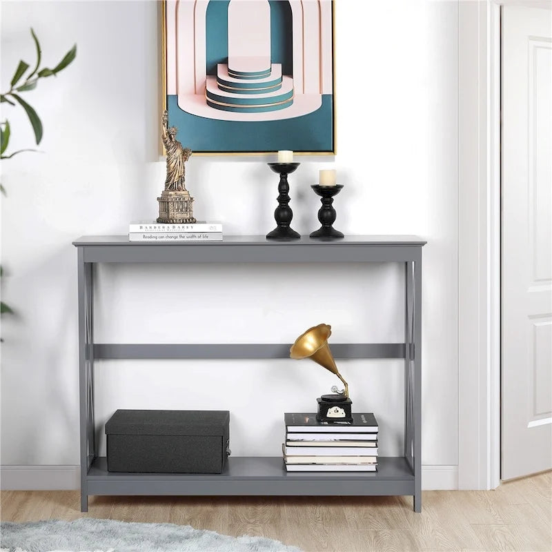 Console de table à 2 niveaux en forme de X pour entrée