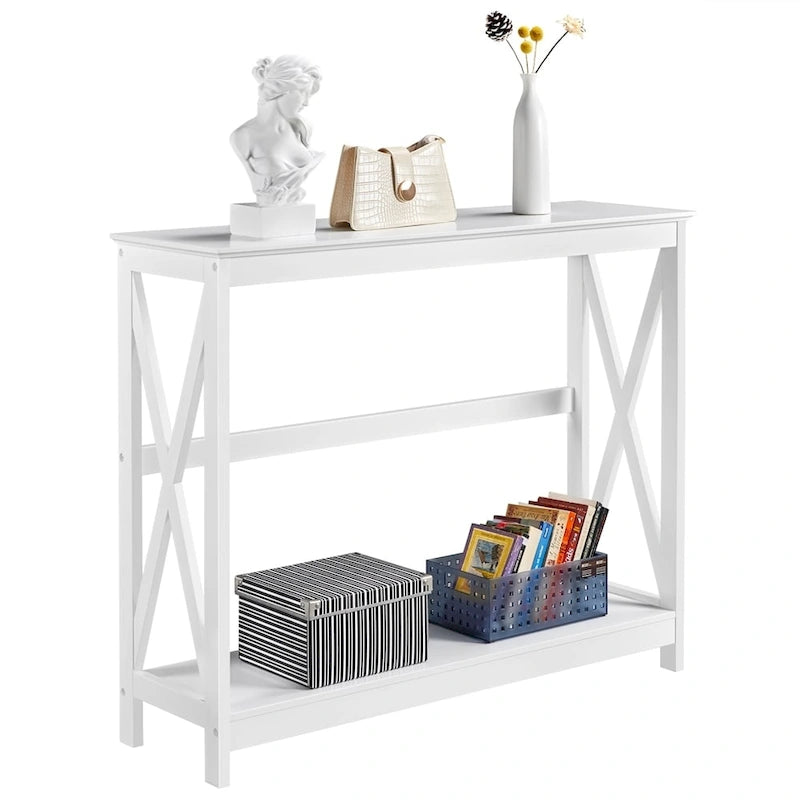 Console de table à 2 niveaux en forme de X pour entrée
