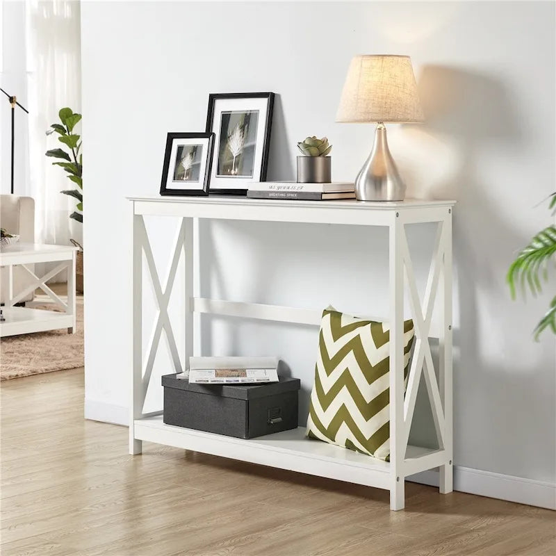Console de table à 2 niveaux en forme de X pour entrée