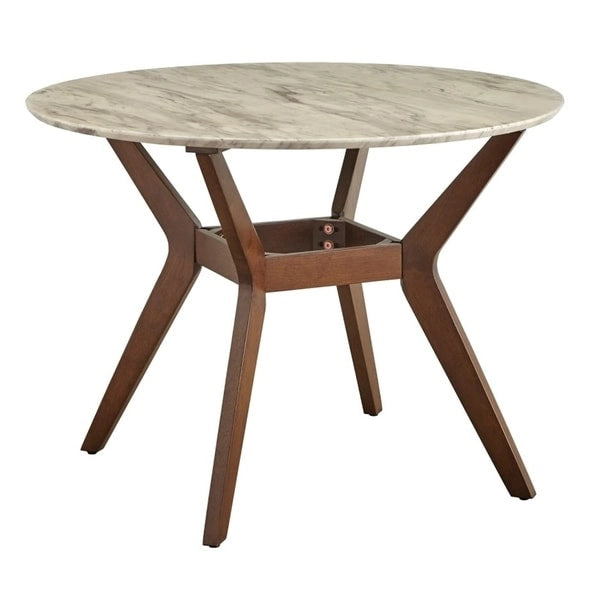 Table de salle à manger ronde de 42 po avec plateau en faux marbre et pieds en noyer