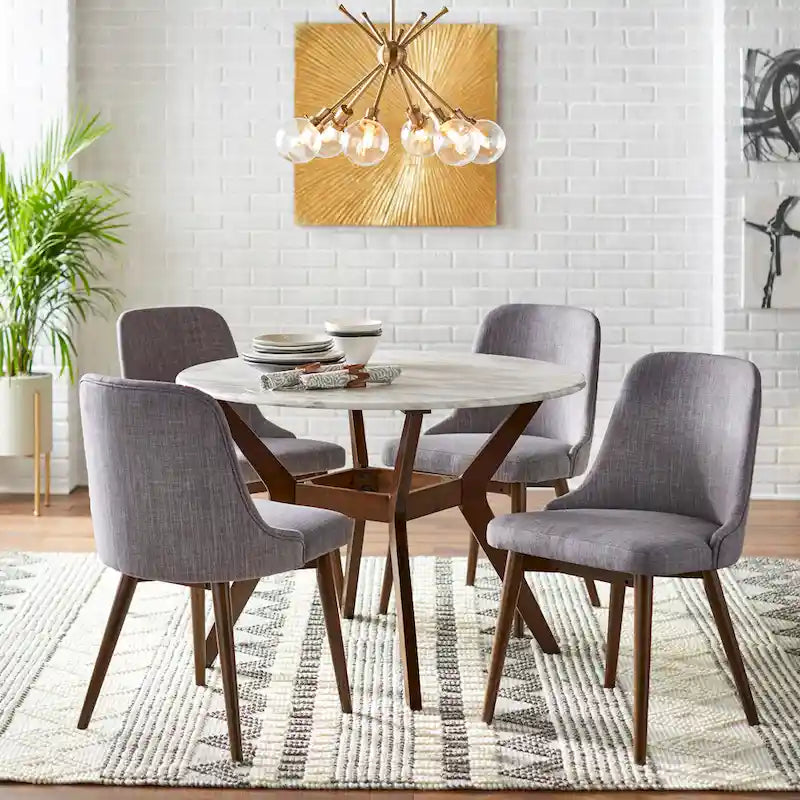 Table de salle à manger ronde de 42 po avec plateau en faux marbre et pieds en noyer
