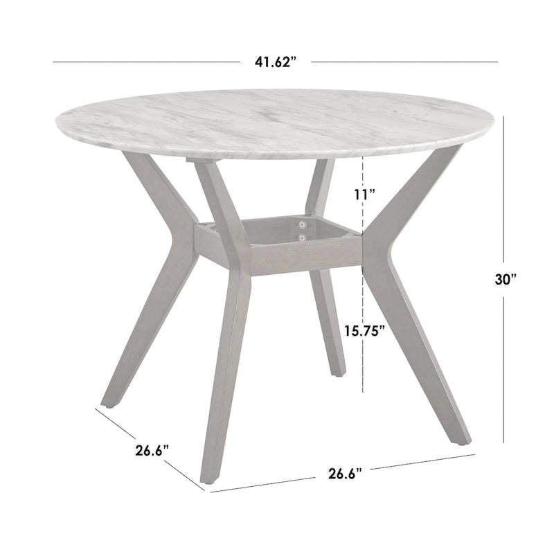 Table de salle à manger ronde de 42 po avec plateau en faux marbre et pieds en noyer