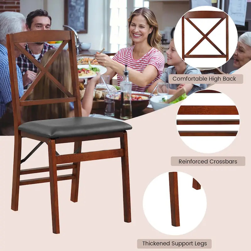 Lot de 2 chaises de salle à manger pliantes avec assise rembourrée en PVC