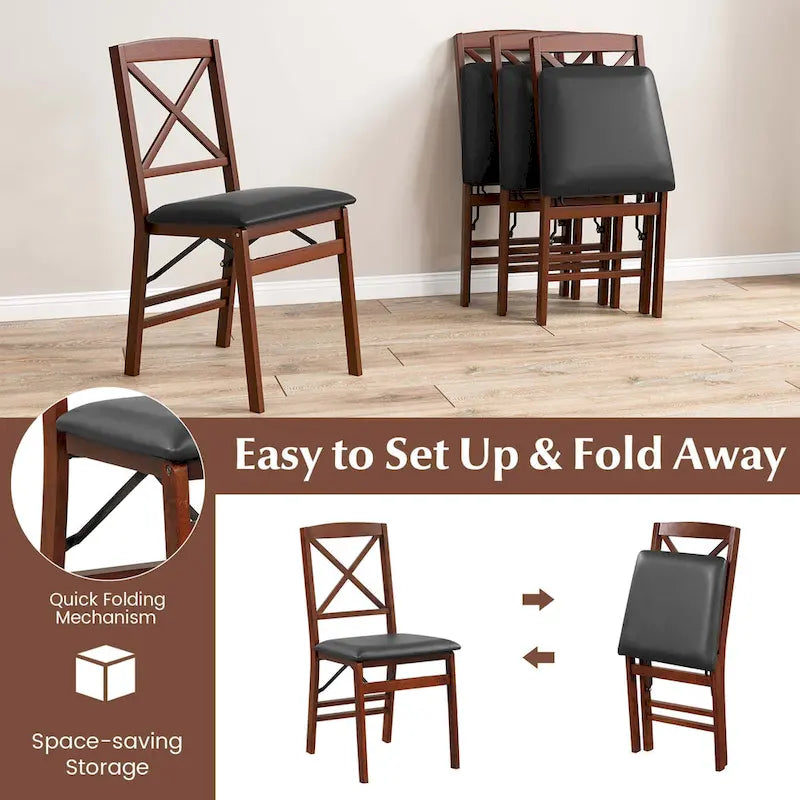 Lot de 2 chaises de salle à manger pliantes avec assise rembourrée en PVC