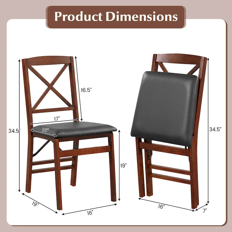 Lot de 2 chaises de salle à manger pliantes avec assise rembourrée en PVC