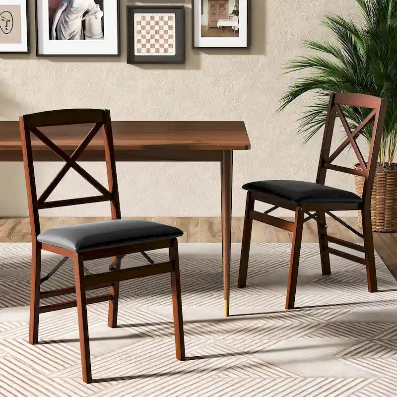 Lot de 2 chaises de salle à manger pliantes avec assise rembourrée en PVC