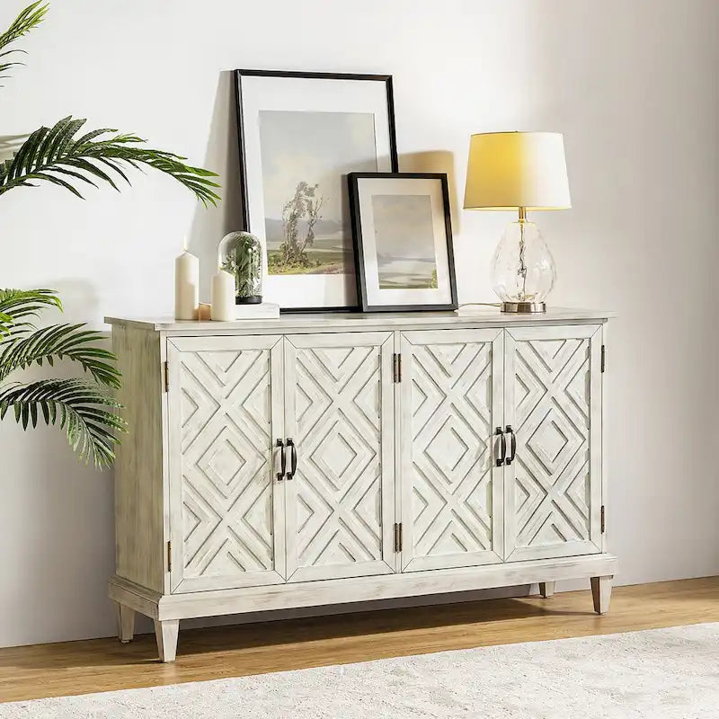 Buffet de rangement traditionnel vieilli avec étagères réglables