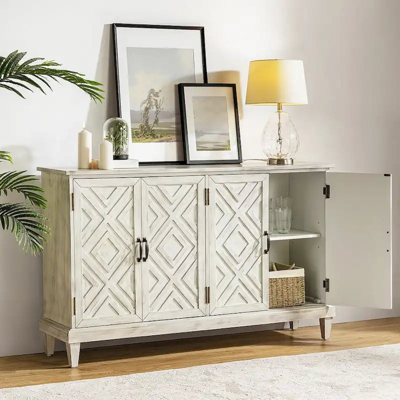 Buffet de rangement traditionnel vieilli avec étagères réglables