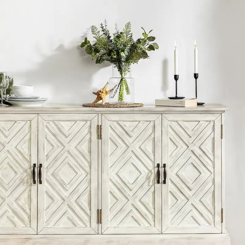 Buffet de rangement traditionnel vieilli avec étagères réglables