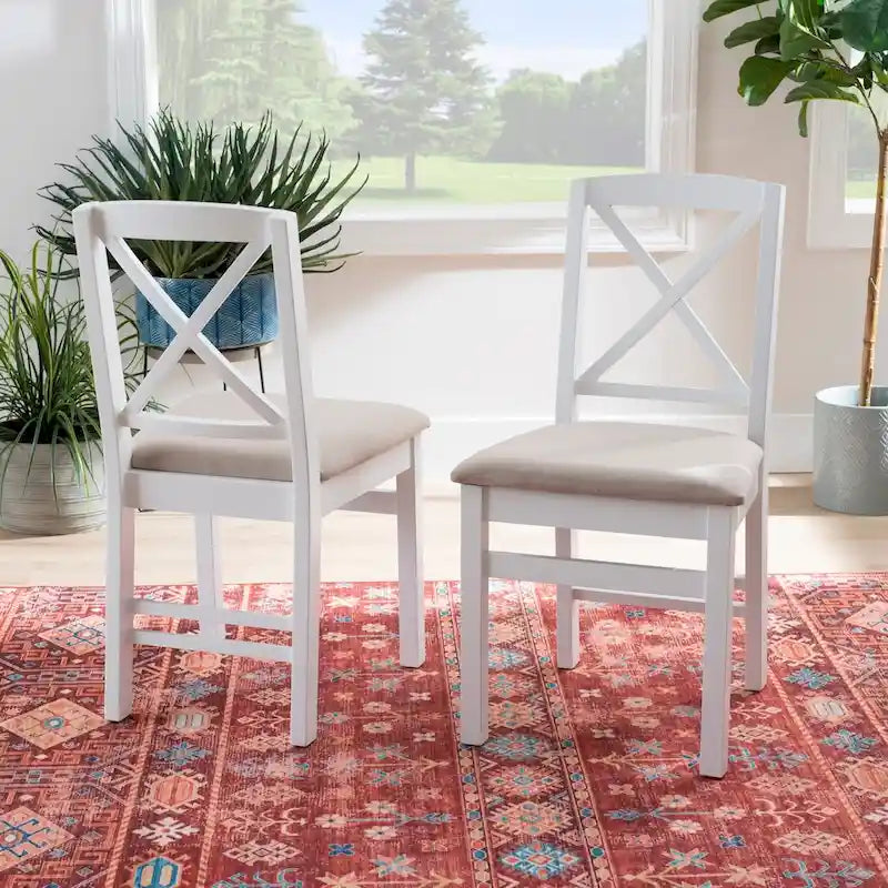 Chaise de salle à manger à dossier en X, lot de 2, bois dur tropical avec assise rembourrée