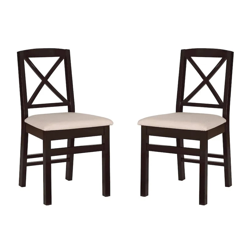 Chaise de salle à manger à dossier en X, lot de 2, bois dur tropical avec assise rembourrée