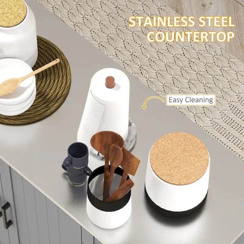 Dessertes de cuisine roulantes avec comptoir en acier inoxydable, tiroirs et armoires