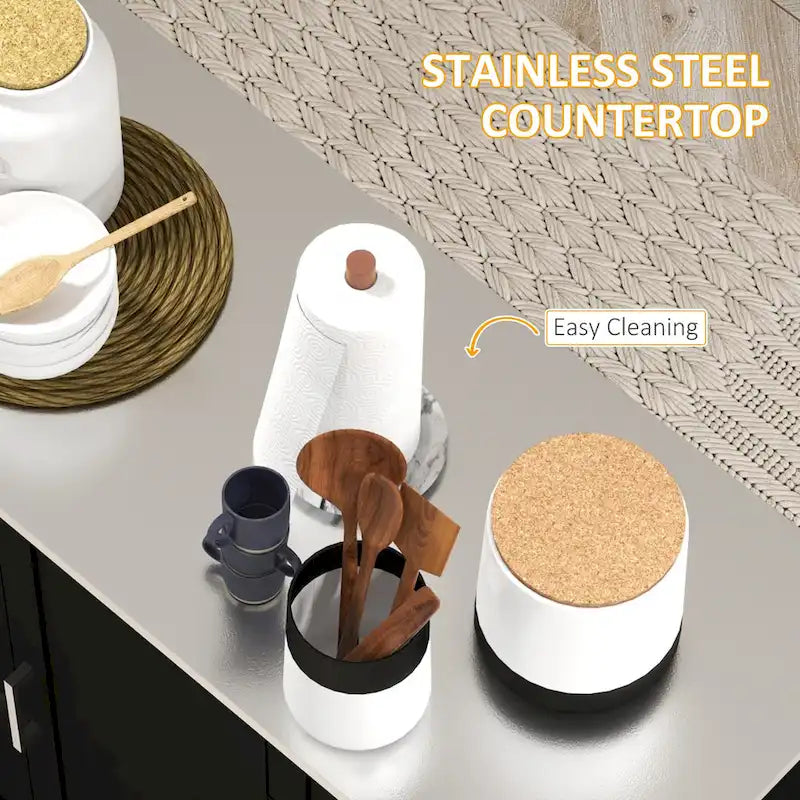 Dessertes de cuisine roulantes avec comptoir en acier inoxydable, tiroirs et armoires