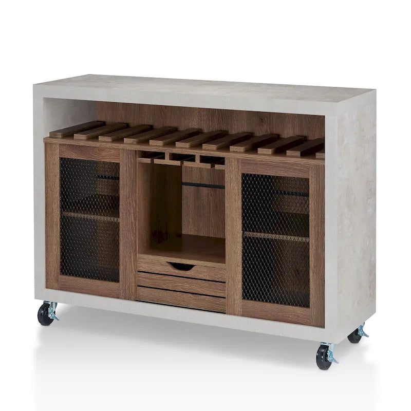 Buffet roulant contemporain à 4 étagères avec casier à vin et roulettes