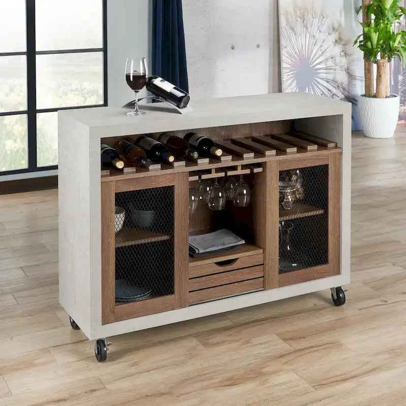 Buffet roulant contemporain à 4 étagères avec casier à vin et roulettes