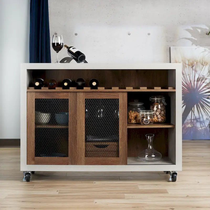 Buffet roulant contemporain à 4 étagères avec casier à vin et roulettes