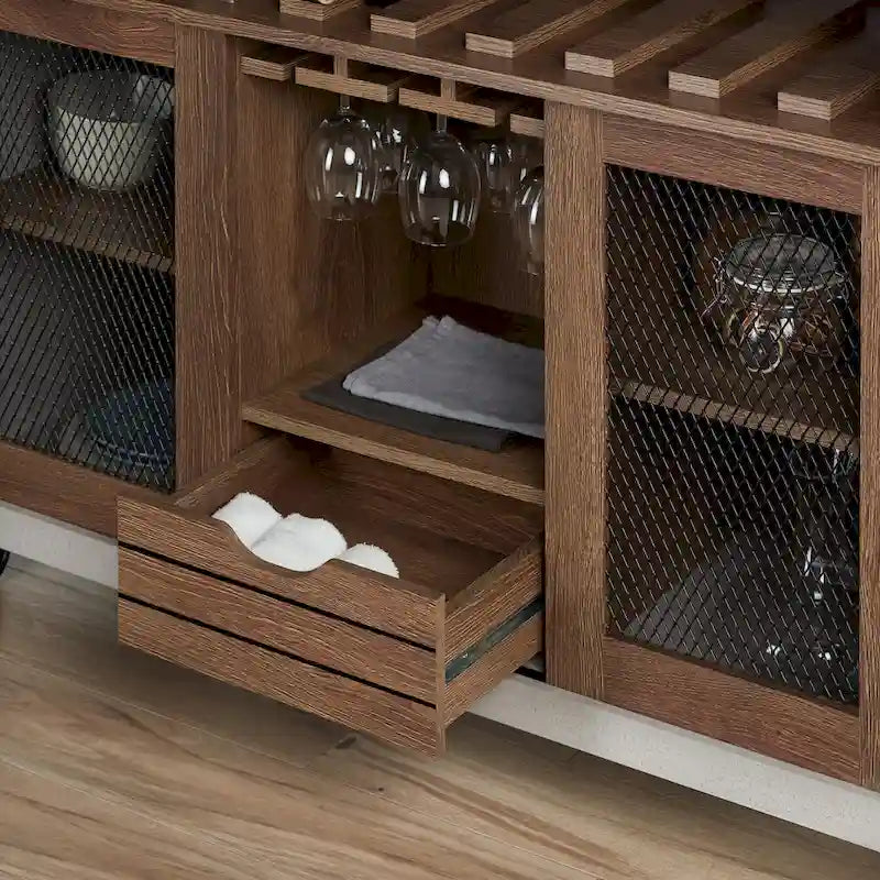 Buffet roulant contemporain à 4 étagères avec casier à vin et roulettes