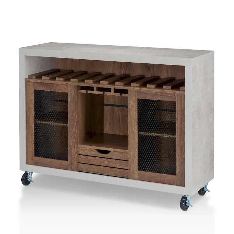 Buffet roulant contemporain à 4 étagères avec casier à vin et roulettes