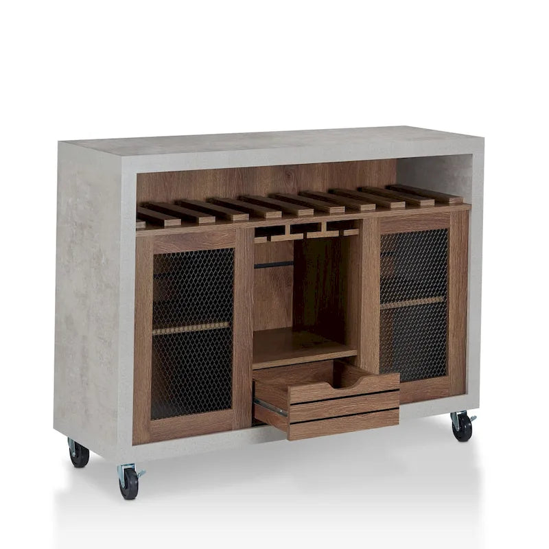 Buffet roulant contemporain à 4 étagères avec casier à vin et roulettes
