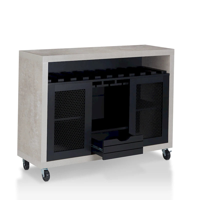 Buffet roulant contemporain à 4 étagères avec casier à vin et roulettes