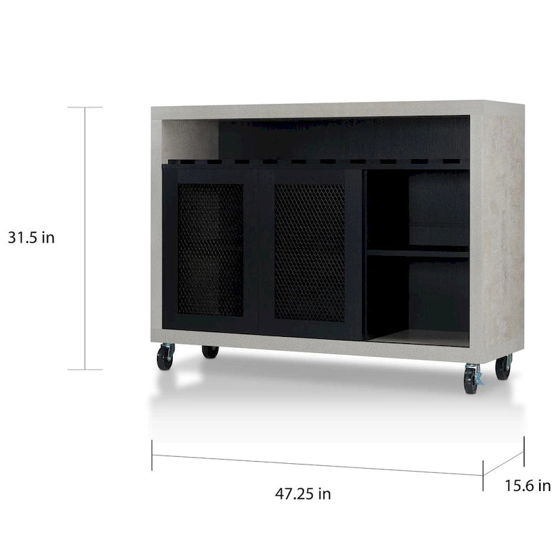 Buffet roulant contemporain à 4 étagères avec casier à vin et roulettes