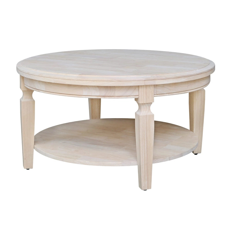 Table basse ronde en bois de Para avec étagère inférieure