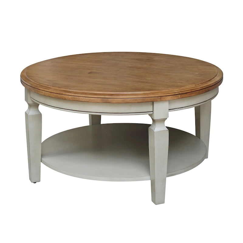 Table basse ronde en bois de Para avec étagère inférieure
