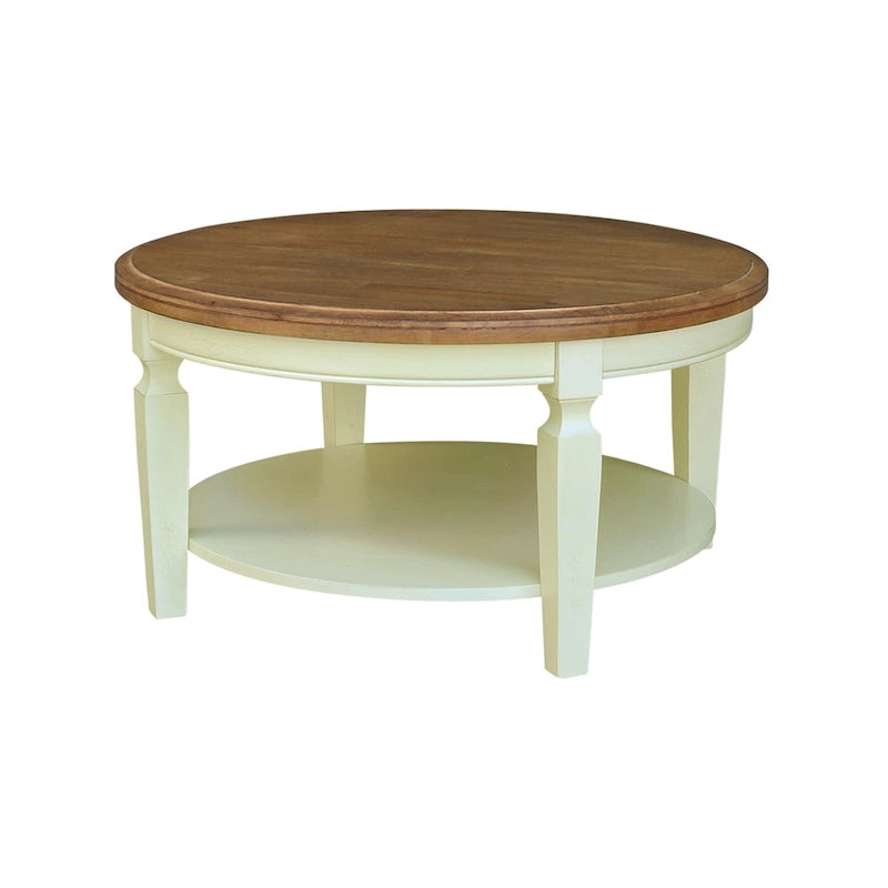Table basse ronde en bois de Para avec étagère inférieure