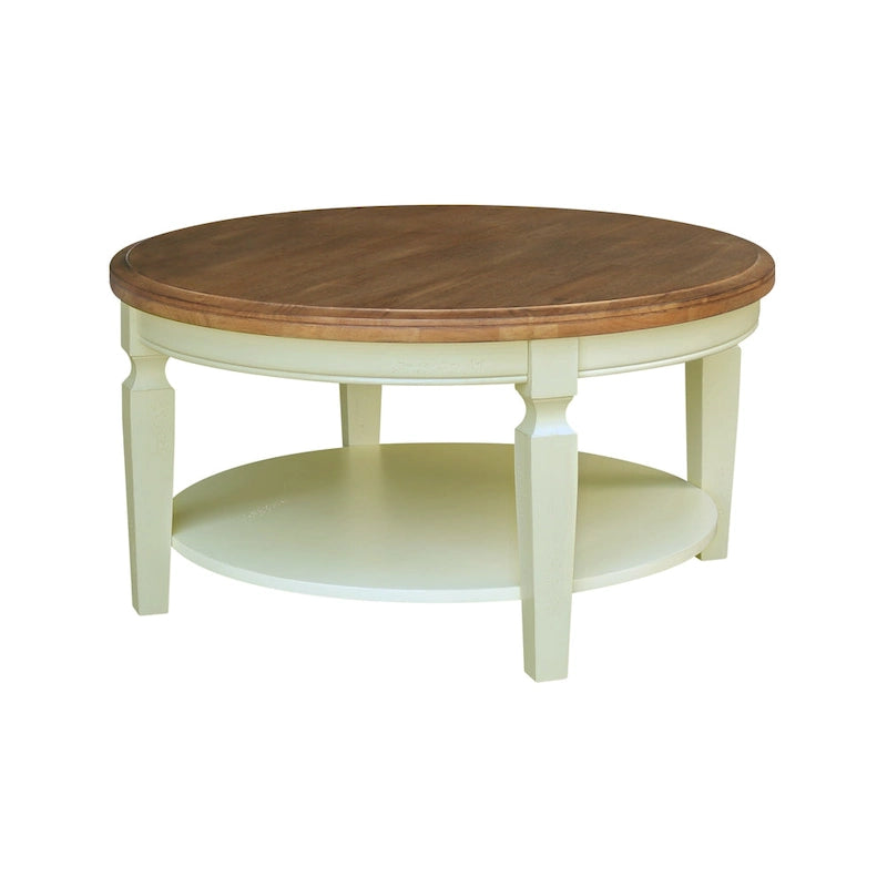 Table basse ronde en bois de Para avec étagère inférieure