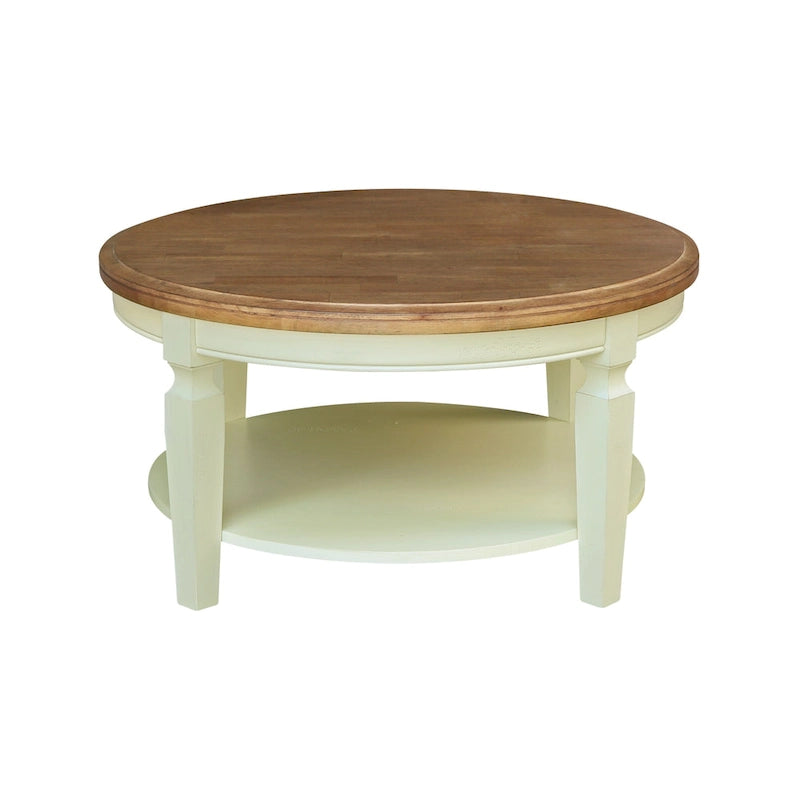 Table basse ronde en bois de Para avec étagère inférieure