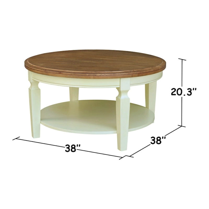 Table basse ronde en bois de Para avec étagère inférieure