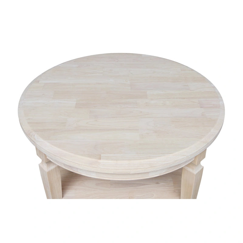 Table basse ronde en bois de Para avec étagère inférieure