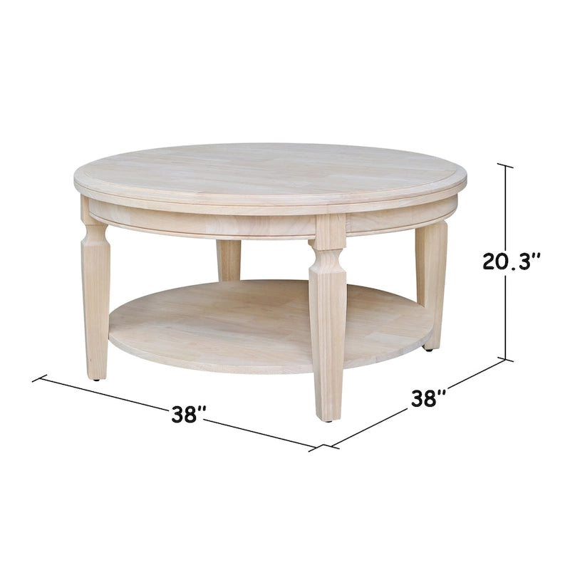 Table basse ronde en bois de Para avec étagère inférieure