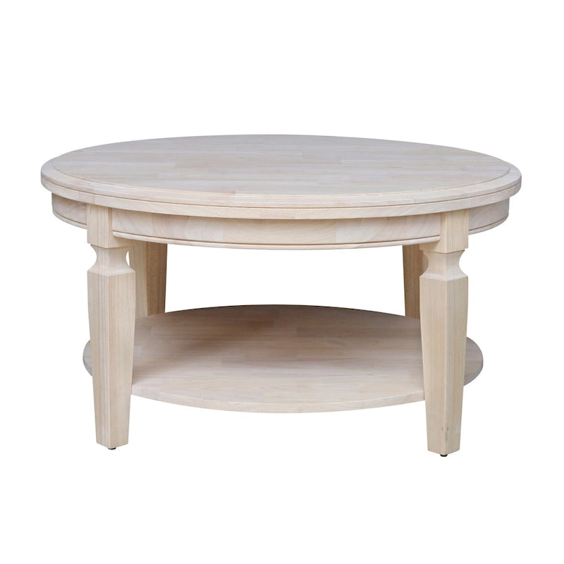 Table basse ronde en bois de Para avec étagère inférieure