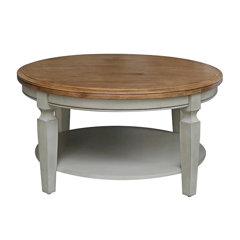 Table basse ronde en bois de Para avec étagère inférieure