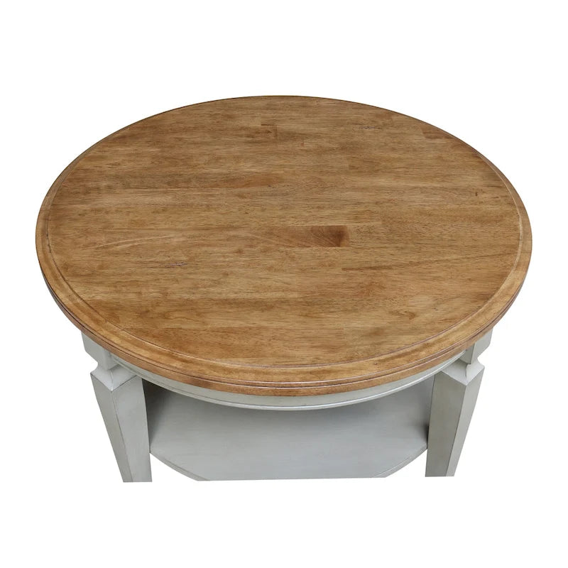 Table basse ronde en bois de Para avec étagère inférieure