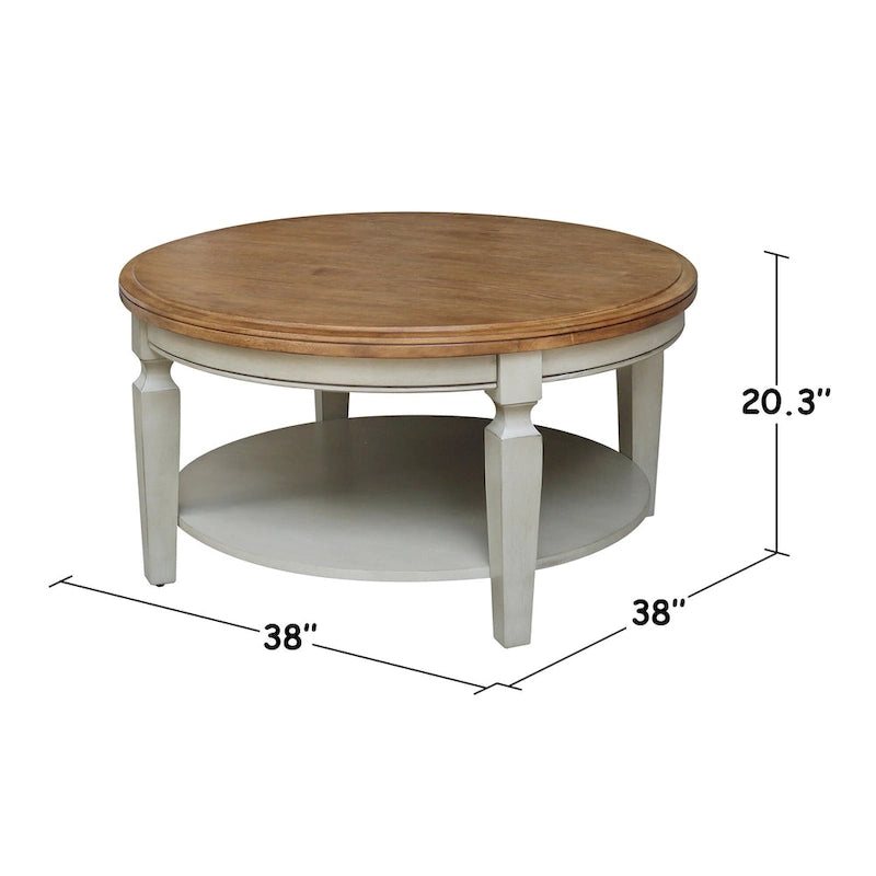 Table basse ronde en bois de Para avec étagère inférieure