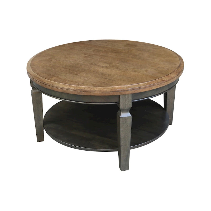Table basse ronde en bois de Para avec étagère inférieure