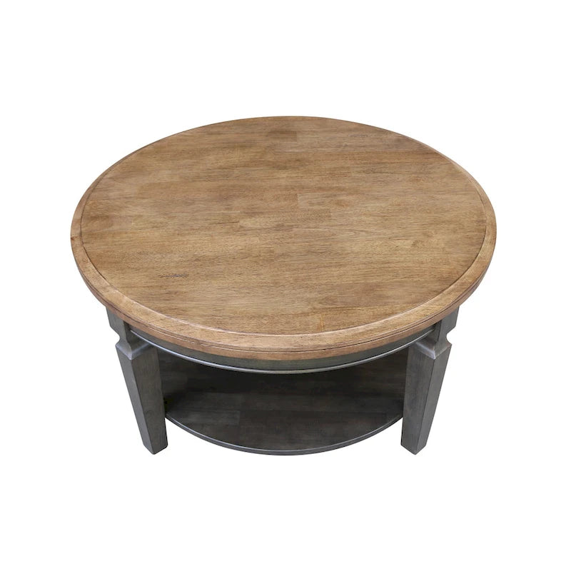 Table basse ronde en bois de Para avec étagère inférieure