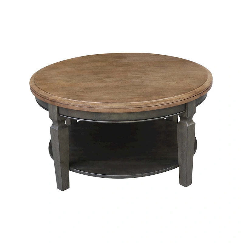 Table basse ronde en bois de Para avec étagère inférieure