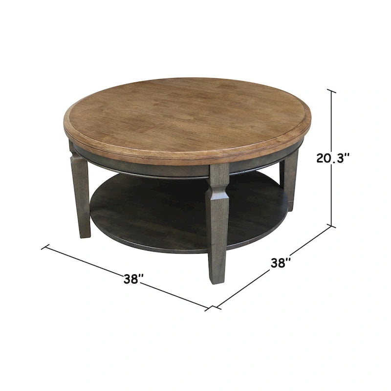 Table basse ronde en bois de Para avec étagère inférieure