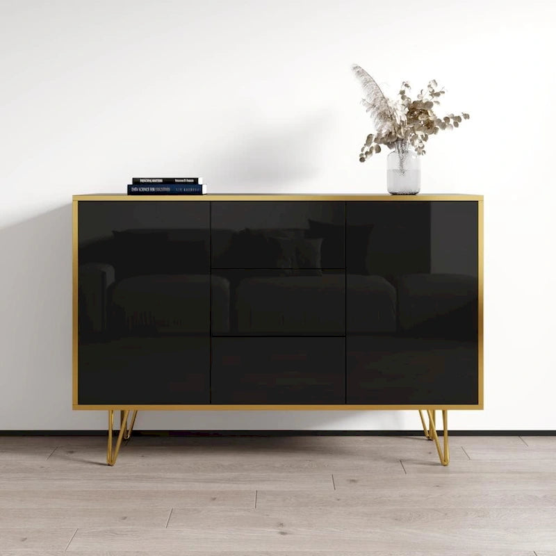 Buffet de rangement/crédence moderne laqué brillant de 140 cm