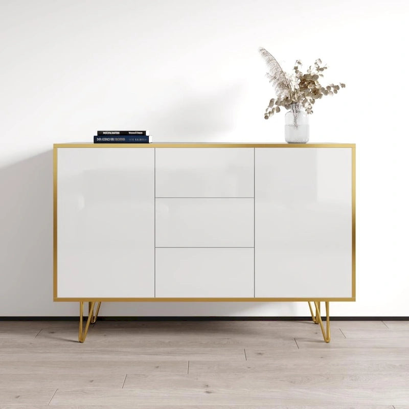 Buffet de rangement/crédence moderne laqué brillant de 140 cm